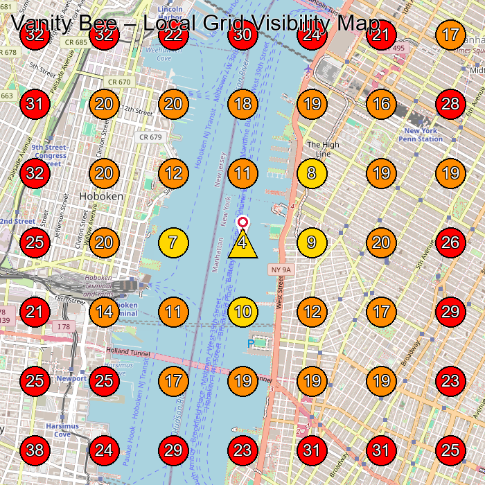 Vanity Bee GeoGrid visibility map for Nail Salon in New York